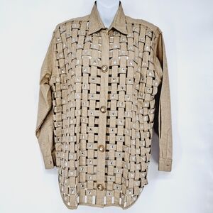 Yak Magik 100% Cotton‎ Open Basket Weave Rhinestone Embellished Top Size Large